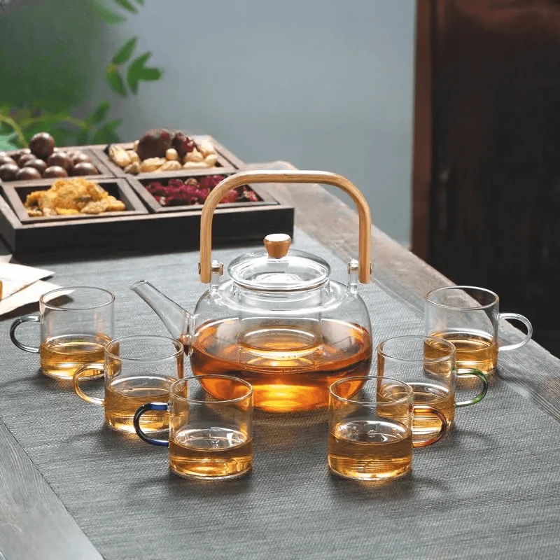 【一壶六杯】耐高温提梁壶玻璃烧茶具水泡茶壶养生壶家用竹把