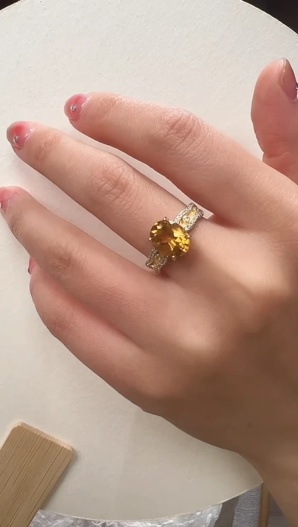 银S925镶嵌戒指黄晶22【主石5ct