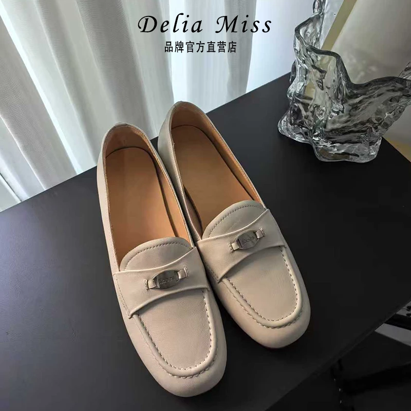 迪莉桠早春全粒面水染牛皮乐福鞋舒适圆头低跟单鞋女配裙子穿