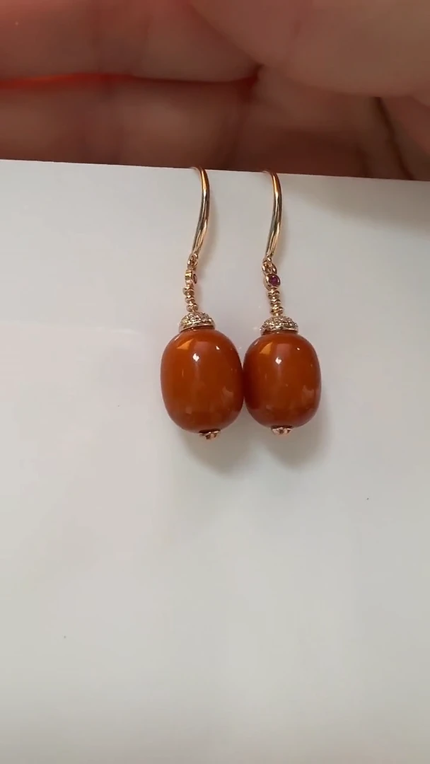 银S925镶嵌蜜蜡耳坠蜜蜡镶嵌枣珠耳坠