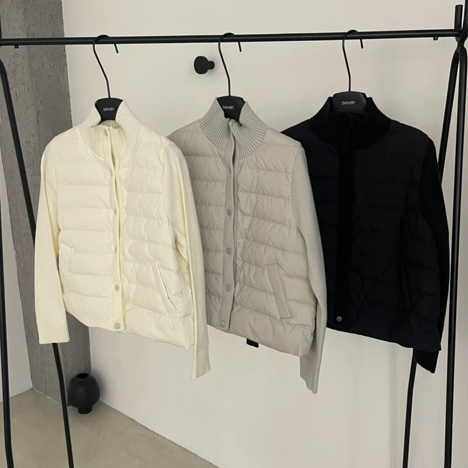 2025seven冬韩版立领单拼接轻型羽绒外套女
