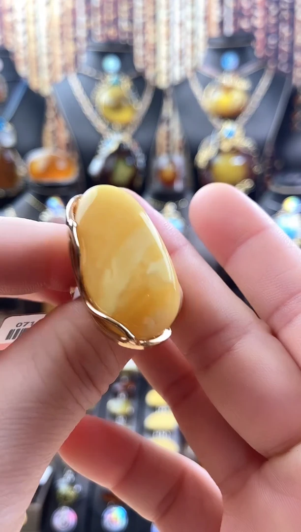 银S925镶嵌琥珀戒指妖花戒指