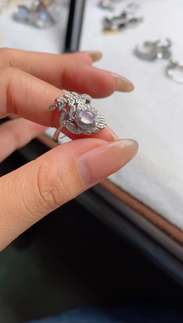 银S925镶嵌戒指翡翠天然A货翡翠