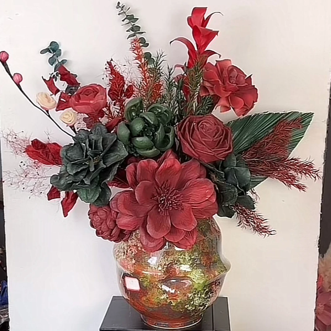 红绿色系通草花束永生花家居摆件装饰品