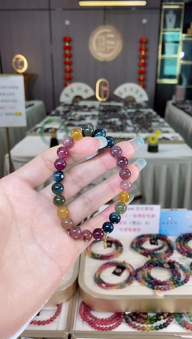 未镶嵌老矿碧玺彩虹单圈手串8mm+碧玺多样性发货一条mz