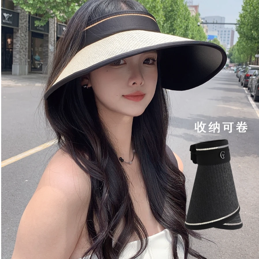 新款大檐防晒帽男女防紫外线遮阳帽子春夏天骑车女卷收太阳帽草帽