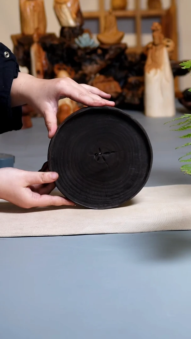 香樟木碳化三足盘1031