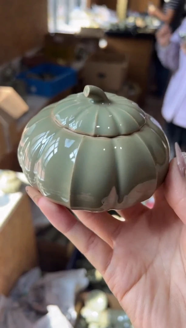 微瑕耀州窑南瓜茶叶罐