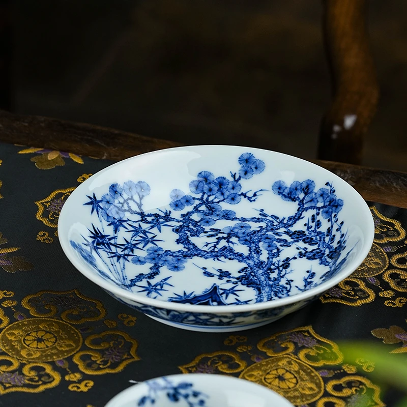 正德御窑刘建锋窑茶盘梅纹缠枝壶承茶道陶瓷纯手工景德镇茶器中式