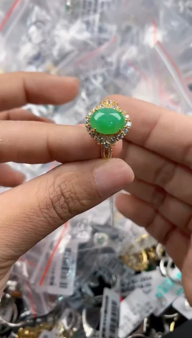 银S925镶嵌戒指翡翠555      7