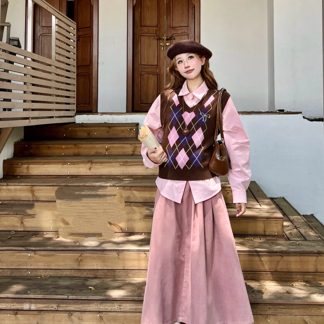 651-700直播链接秋冬款韩系百搭复古费尔岛甜美小香毛衣马甲学院