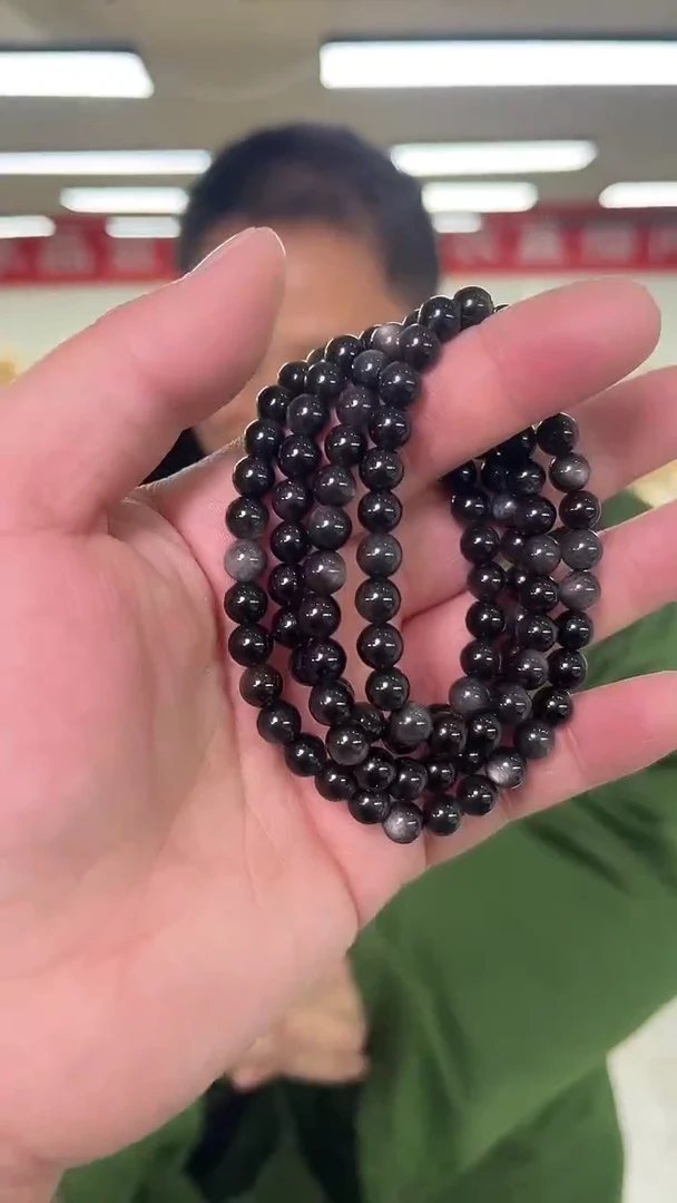 【闪购商品】黑曜岩手链未镶嵌天然多圈银曜石手串多样性发一6mm