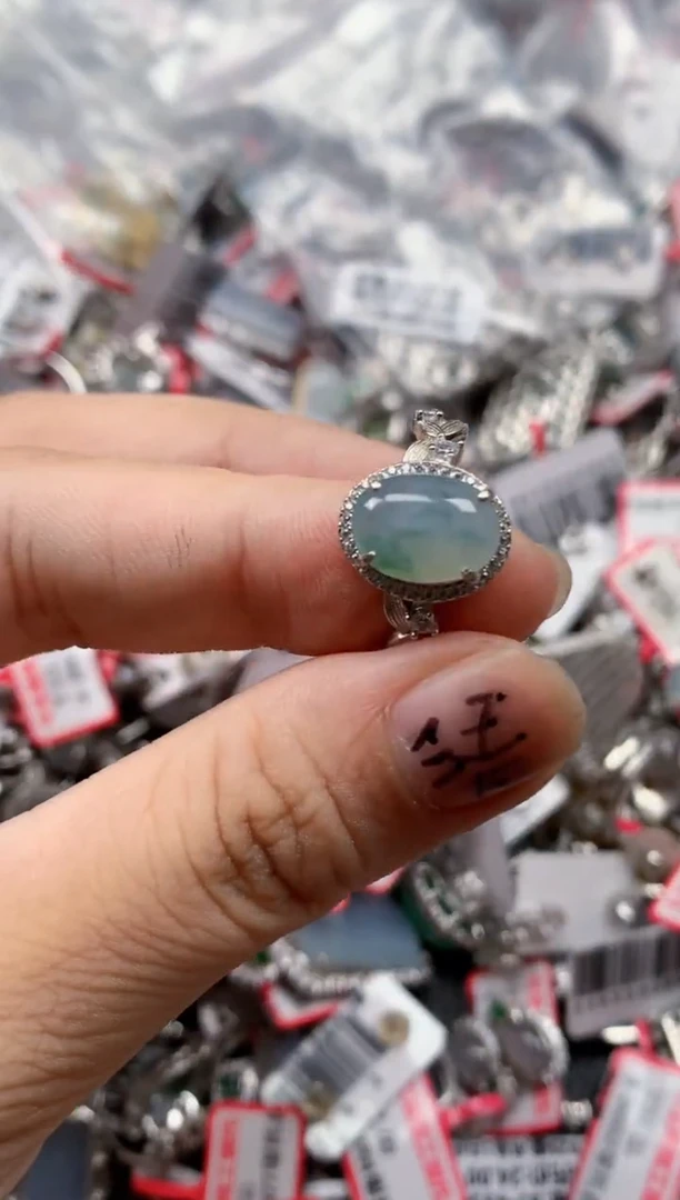 银S925镶嵌戒指翡翠天然A货缅甸翡翠