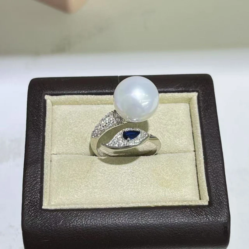 【二姐专属】淡水珍珠 蓝宝石上开口珍珠戒指 S925银 12-13mm
