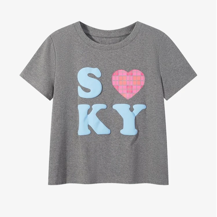 羊城故事-复古美式t恤春夏新款立体印花短袖显气质上衣Y50248342