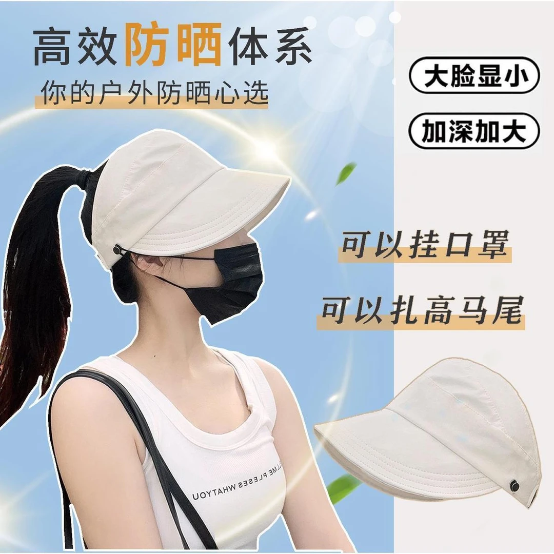 【春夏款】空顶鸭舌帽女升级版可挂口罩户外可扎高马尾韩版防晒帽F1