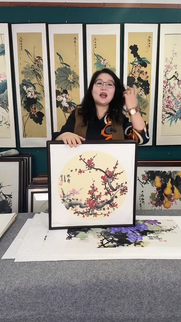 国画梅花 实木装裱 53*53