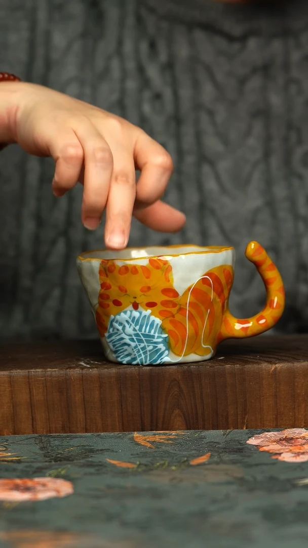 杯釉下彩手工手绘同款陶器