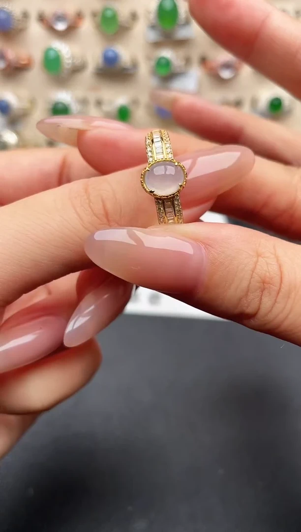 银S925镶嵌戒指翡翠一物一证一礼盒