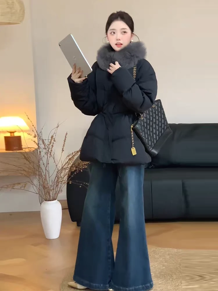 大毛领中长款收腰羽绒服女装冬季2025时尚高级感显瘦保暖加厚外套