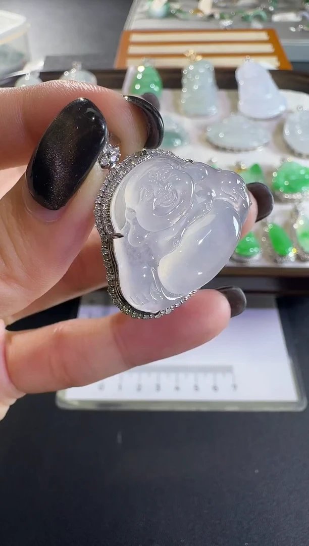 吊坠(不含链)18K金镶嵌翡翠【源头工厂】钻石镶嵌