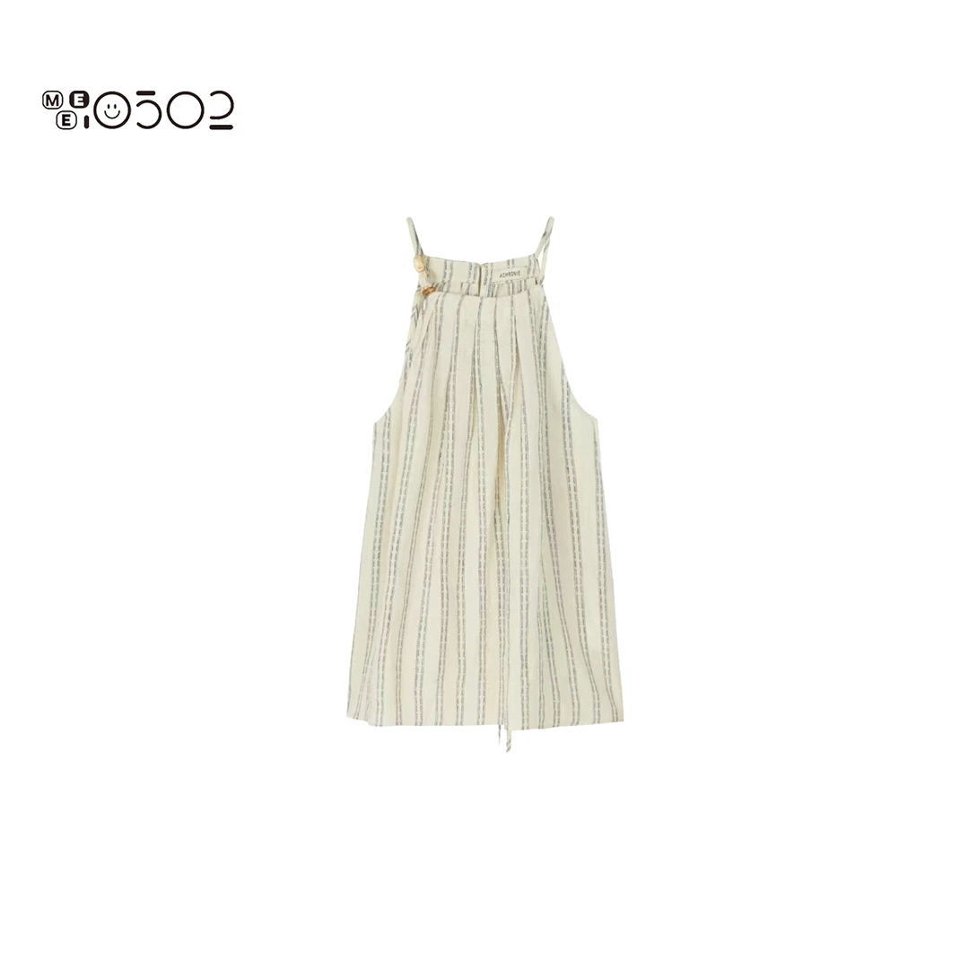 MEI0502 串珠挖肩亚麻吊带上衣 2505296