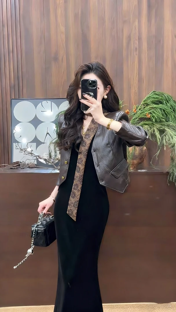 秋冬高级感赫本风法式黑色丝绒吊带连衣裙轻奢夹克外套套装3474#