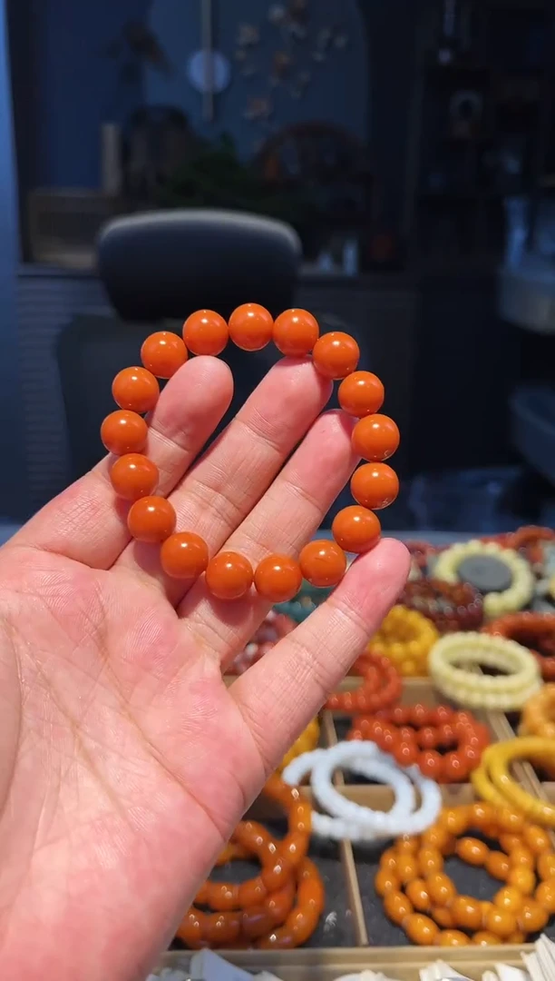 未镶嵌手串南红玛瑙12+圆珠柿子黄