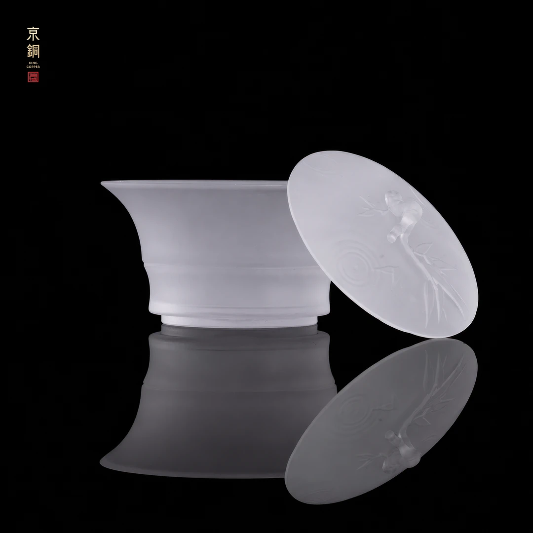 【清风清影】手工琉璃耐热水水晶三才盖碗功夫茶具中式竹子茶器