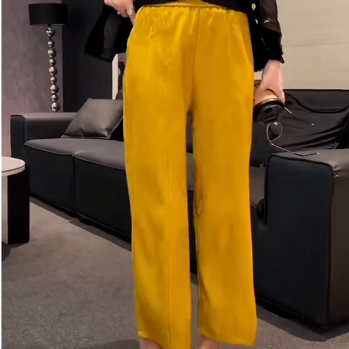 新中式国风休闲裤女欧货2025早秋新款高腰显瘦花苞直筒九分阔腿裤