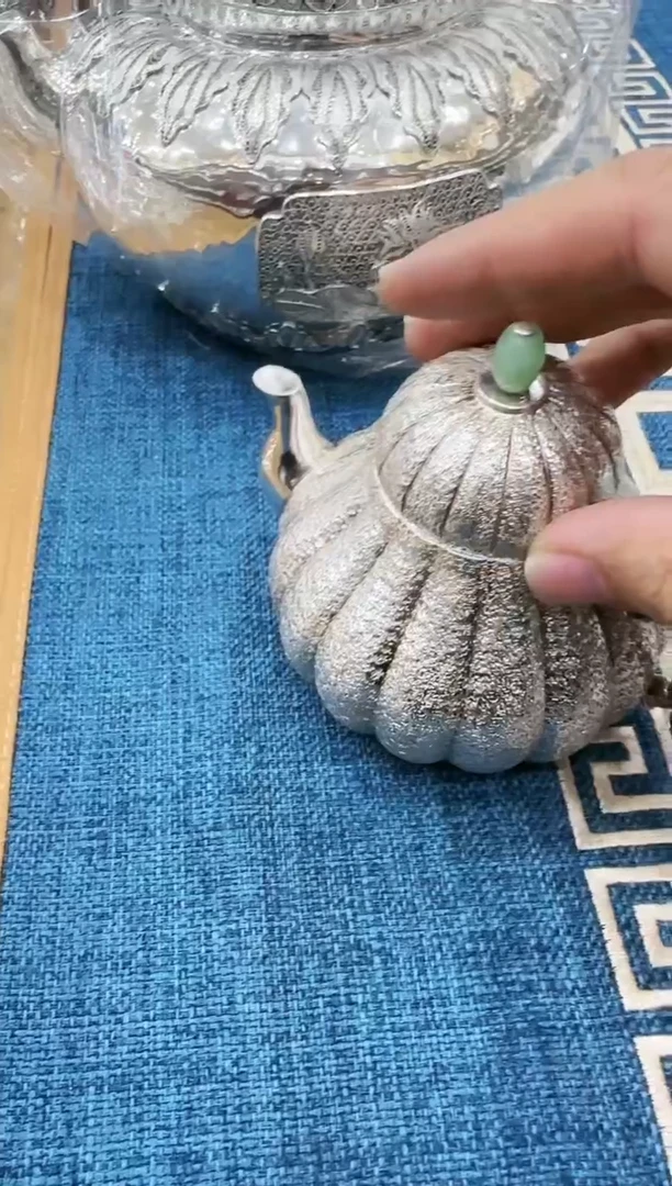 【闪购商品】足银999立筋南瓜泡茶壶