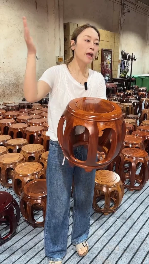 鸡翅木类端景台亚花梨花梨色小号鼓凳一对