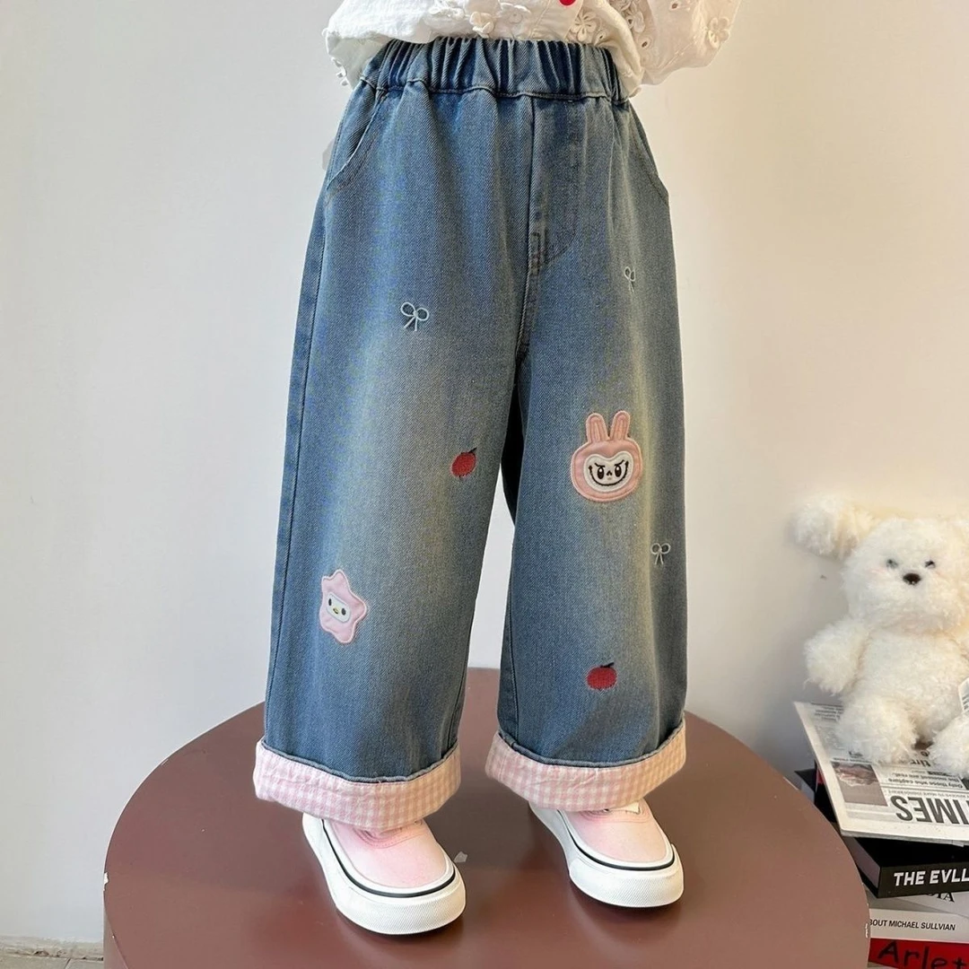 【加绒/不加绒】女童秋冬洋气宽松裤子女宝时髦百搭儿童牛仔直筒裤