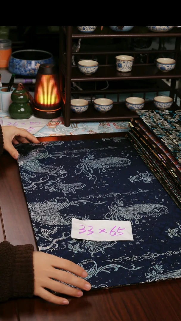 【蝴蝶定位蓝双面】中国风干泡织锦茶席33*65