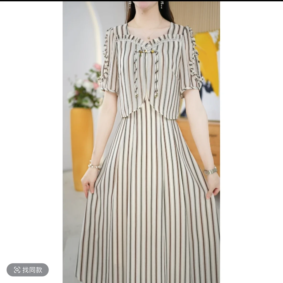 连衣裙女2025新款洋气减龄遮肚子新中式薄款假两件纱料裙