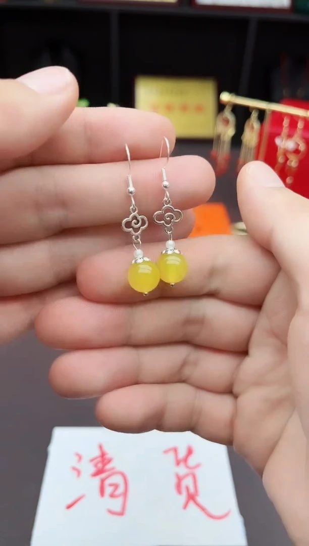 【闪购商品】玛瑙/玉髓耳钉银S925镶嵌702000