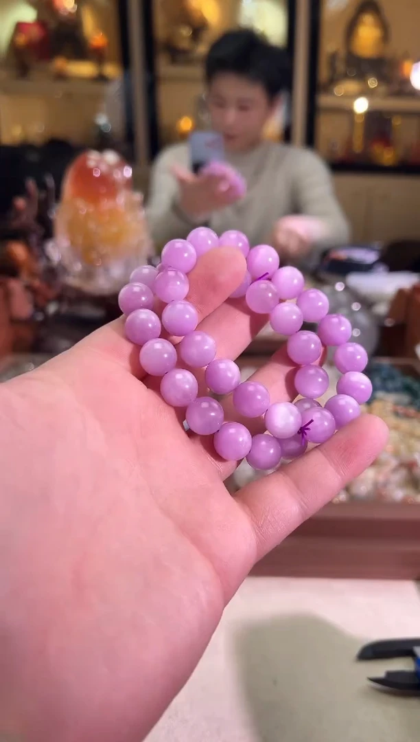 未镶嵌锂辉石手串12.5mm+猫眼紫锂辉（多样性发一）