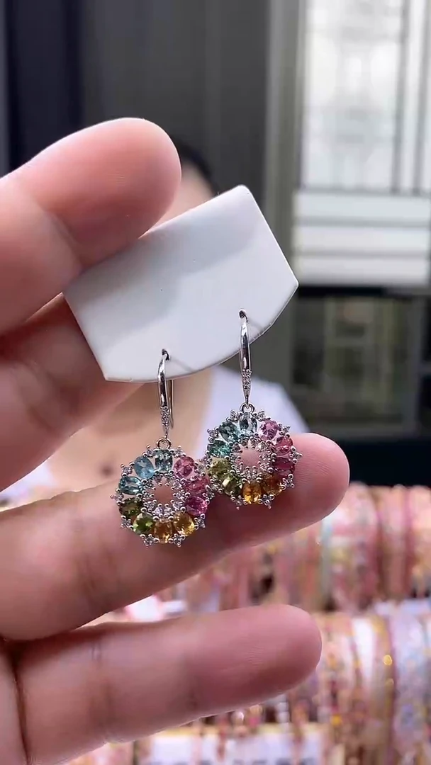 【闪购商品】碧玺耳钩银S925镶嵌4354354354