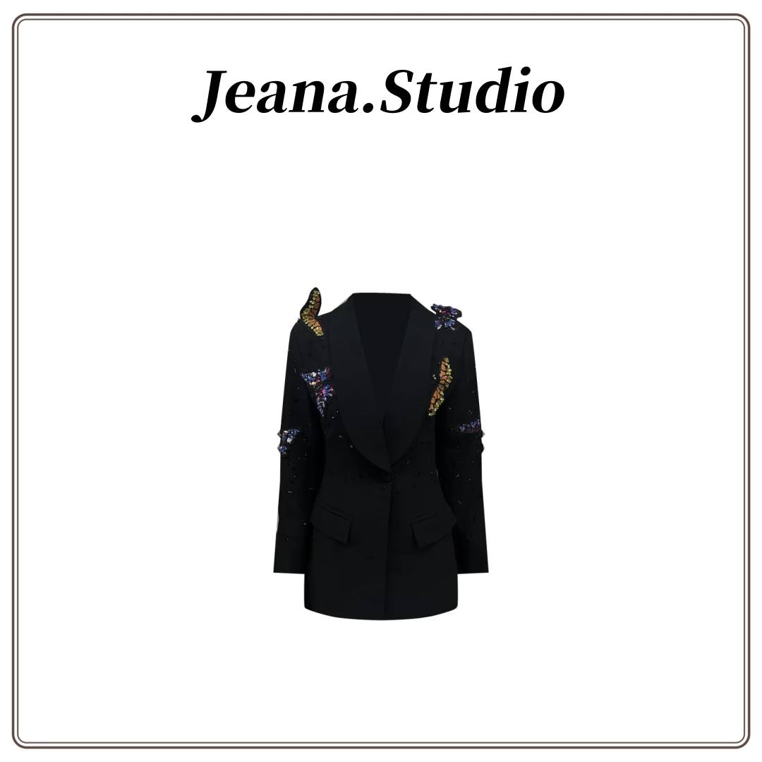 【Jeana.studio】原创设计轻奢【七彩蝴蝶】烫钻修身西装