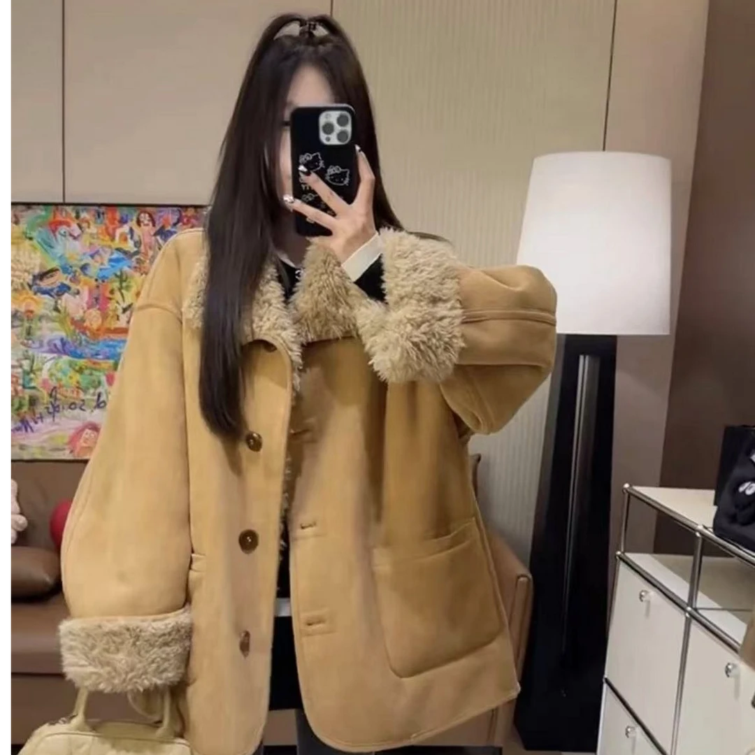 2024女士秋冬季新款两面穿皮毛一体宽松显瘦长袖外套8903