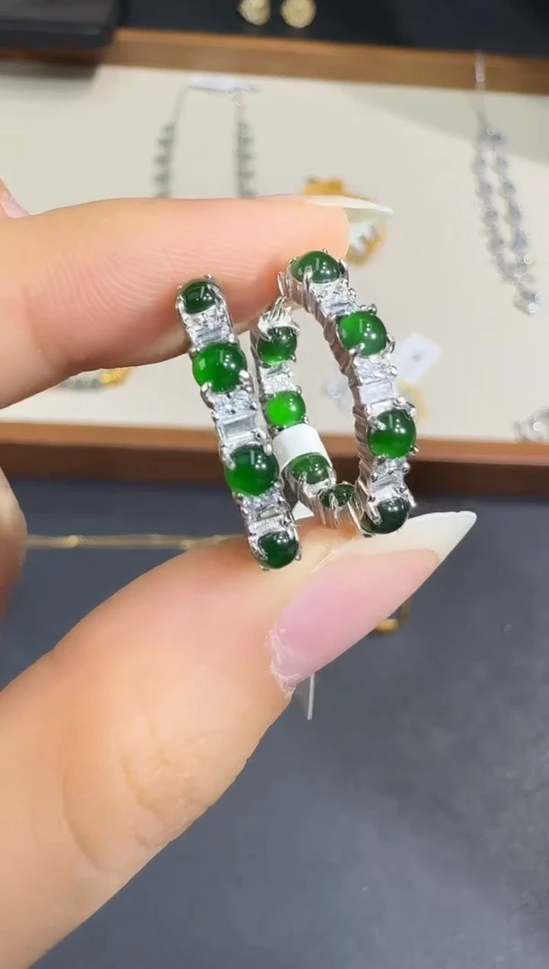 翡翠银S925镶嵌耳饰X0623-1822-339