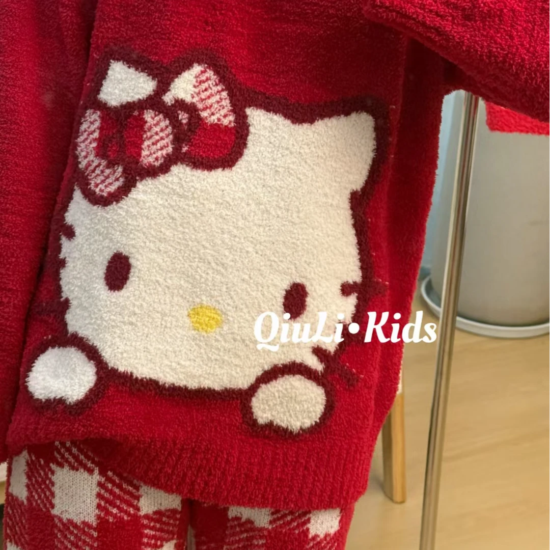 QIULI 【福】【老版断码】大红色kt亲子半边绒保暖家居服保暖套装