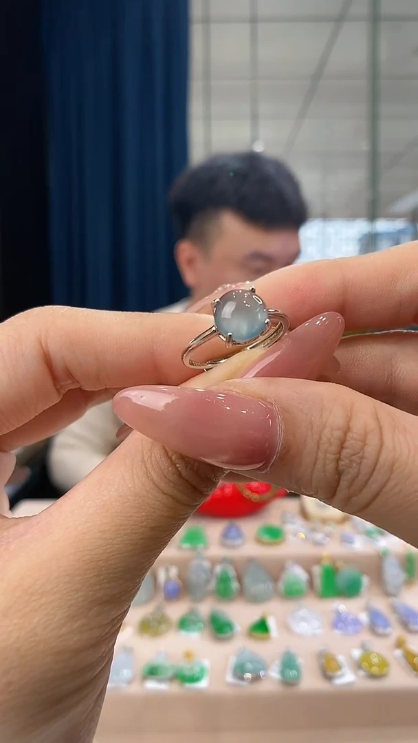 翡翠银S925镶嵌颈饰戒指