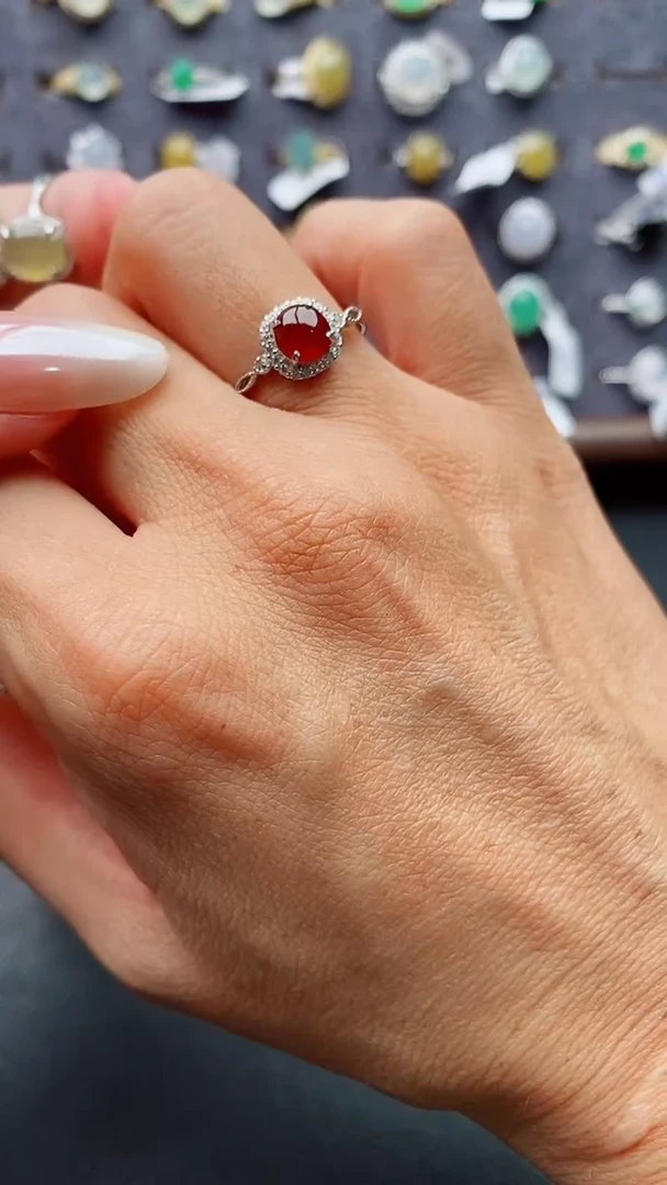 银S925镶嵌戒指翡翠天然A货翡翠