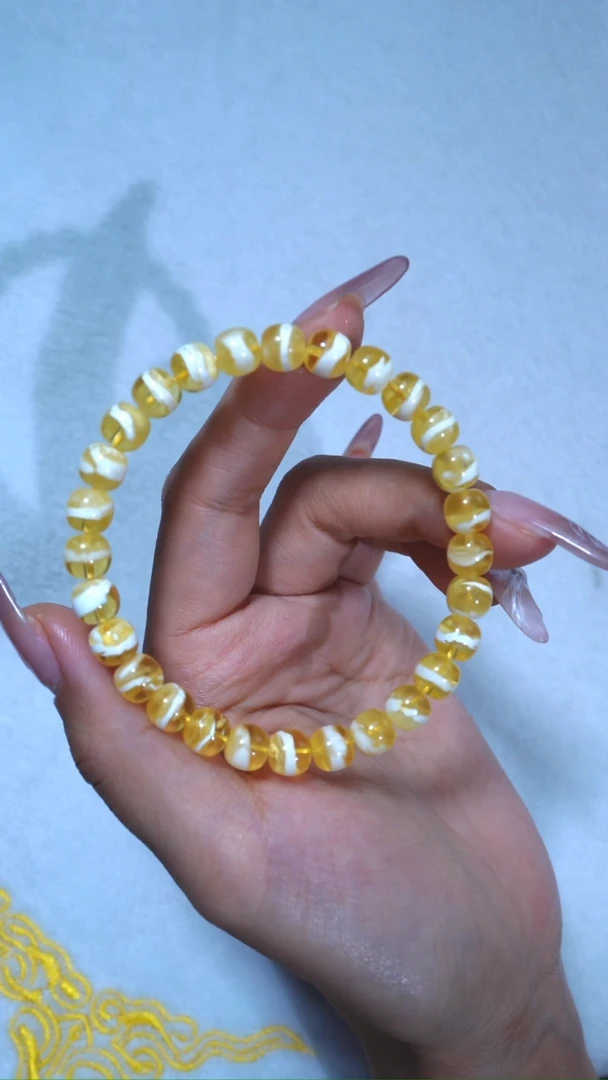 【闪购商品】蜜蜡手链未镶嵌典藏级7.5mm金漆瓷白虎皮一线天