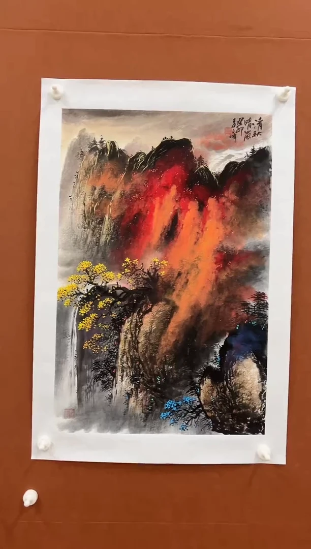 国画李文峰四尺三开泼彩山水
