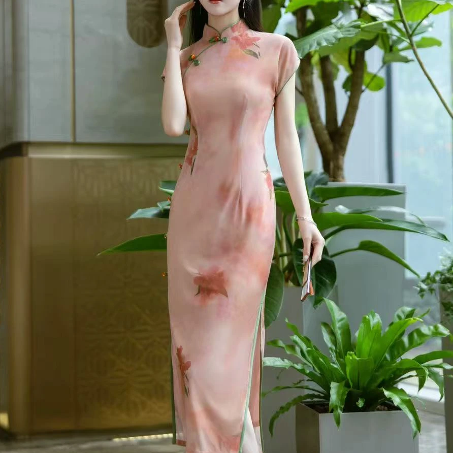 【芙蓉】复古弹力修身优雅显瘦气质长款旗袍夏季日常裙长122中国风