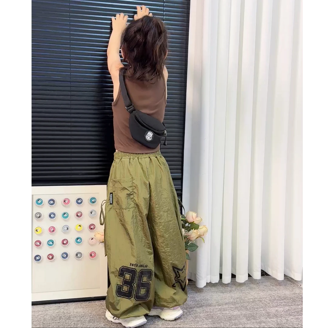 女童夏季新款2025时尚韩版洋气嘻哈背心个性阔腿休闲裤两件套潮酷