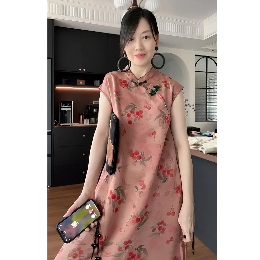 【大苏苏匠心系】25姆米满桑桑波段红云纱立领斜襟连衣裙252225-1-2