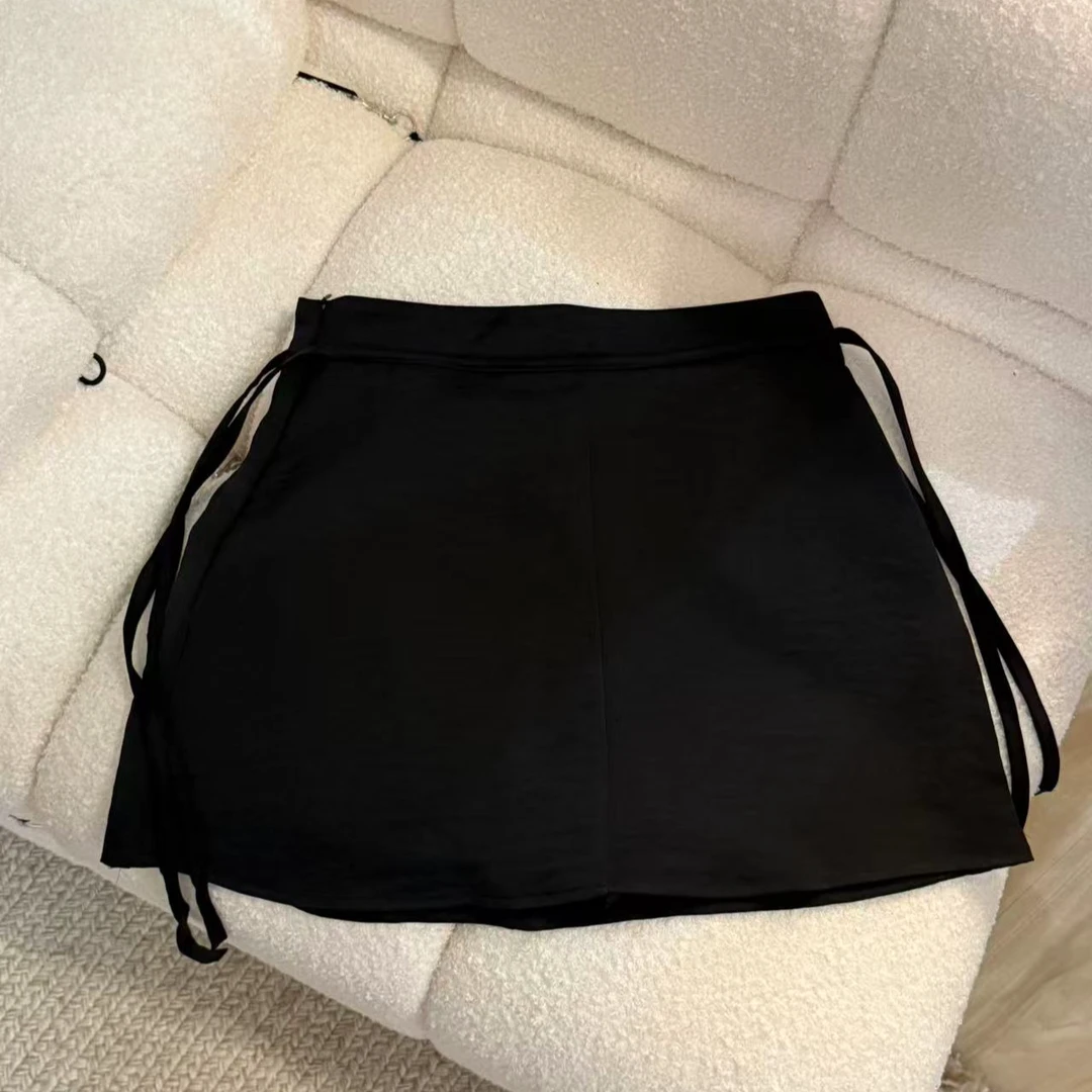 高端货~缎面飘带半身裙女夏季设计感百搭a字裙高腰显瘦短款裙子